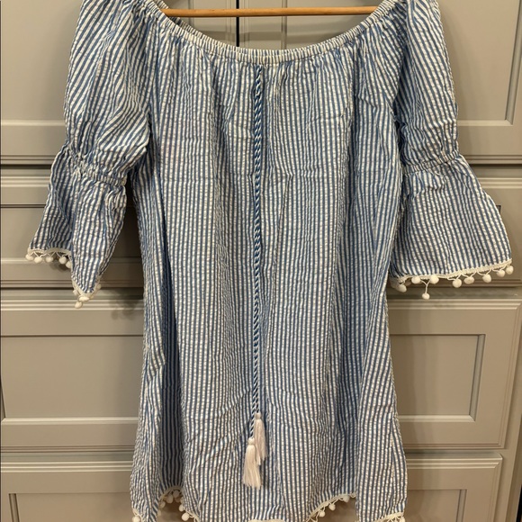 Blue striped beach coverup - Picture 1 of 2